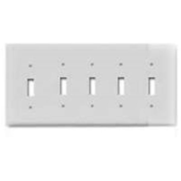 Eaton Wiring Devices Toggle Wallplate, Number of Gangs: 5 White 3933140